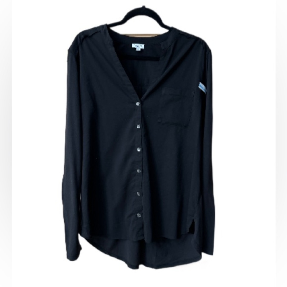 SPLENDID NWT LADIES BLACK LONG SLEEVE BUTTON DOWN BLOUSE, SIZE MEDIUM